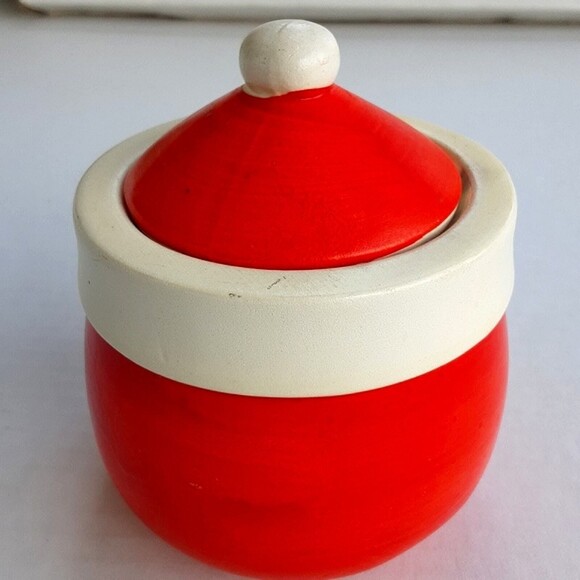 Vintage MCM Christmas Pottery Santa Holiday Candle Trinket Jar made in Japan - Picture 3 of 8